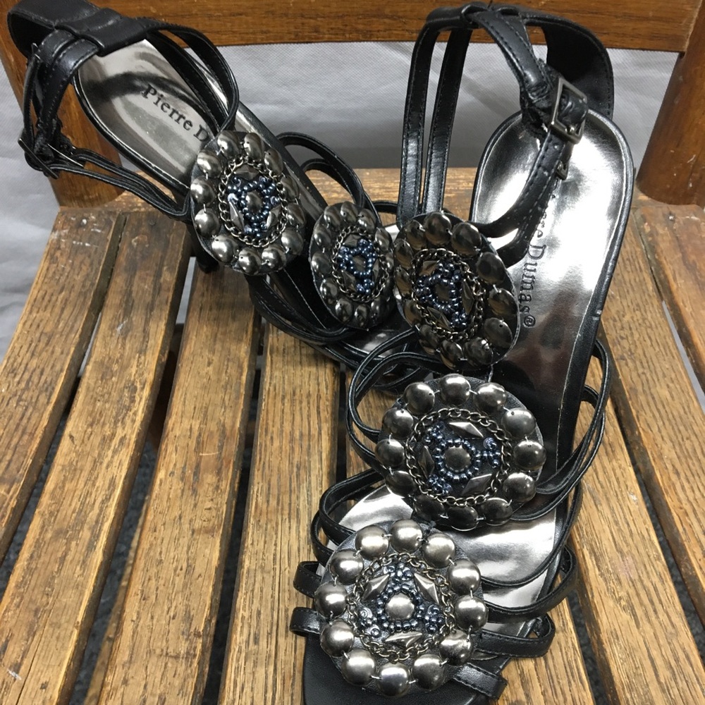 Pierre Dumas Black Strappy Heel Sandals - Picture 2 of 6